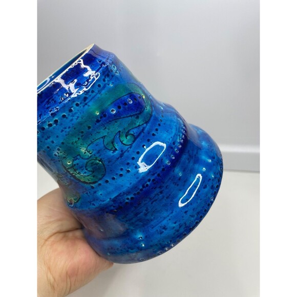 Vtg Bitossi Rimini Blue Planter Cachepot Paisley Rosenthal Netter Aldo Londi - Picture 4 of 10